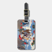 ブルドッグクリスマスフェスティバル雪景色 ラゲッジタグ (正面縦)