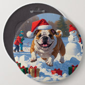 ブルドッグクリスマスフェスティバル雪景色 缶バッジ (正面&裏面)