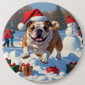 ブルドッグクリスマスフェスティバル雪景色 缶バッジ (正面)