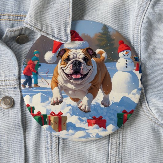 ブルドッグクリスマスフェスティバル雪景色 缶バッジ (インサイチュ)
