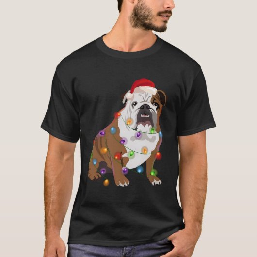 ブルドッグクリスマスライトクリスマスドッグ恋人 Tシャツ (正面)