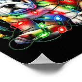 ブルドッグクリスマスライトサンタハットドッグ恋人 ポスター (角)