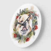 ブルドッグクリスマスリースフェスティバルカップ ラージ壁時計 (傾斜)