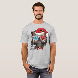 ブルドッグクールフランスのクリスマス Tシャツ