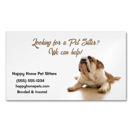 ブルドッグサドリーペットシッタードッグウォーカー マグネット名刺 (正面)