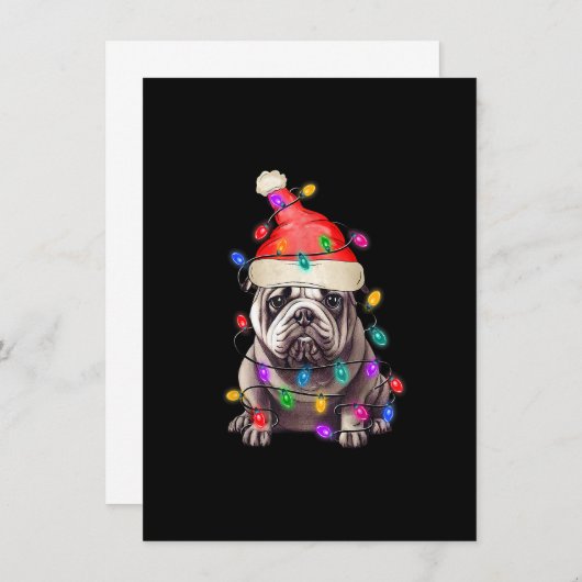 ブルドッグサンタクリスマスツリーライトズクリスマスボーイズ犬 招待状 (正面/裏面)
