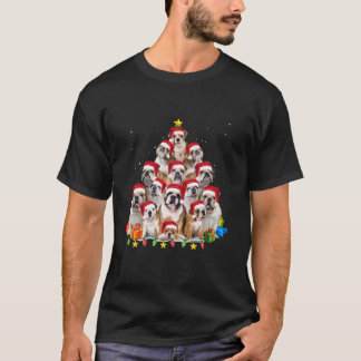 ブルドッグサンタクリスマスツリーライトボーイズ女の子メール Tシャツ