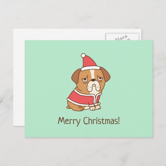 ブルドッグサンタクロースおもしろいメリークリスマスポストカード ポストカード (正面/裏面)