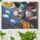 ブルドッグスパンプキンハロウィンおもしろい キッチンタオル (折り畳み)