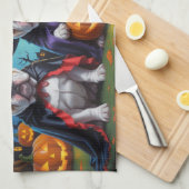 ブルドッグスパンプキンハロウィンおもしろい キッチンタオル (四つ折り)