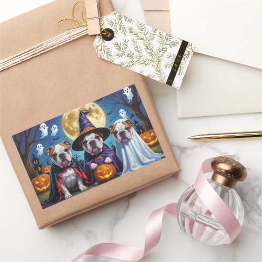 ブルドッグスパンプキンハロウィンおもしろい 長方形シール (ギフト)