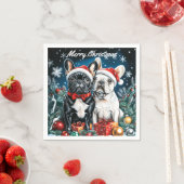 ブルドッグスフランスのクリスマス スタンダードカクテルナプキン (インサイチュ)