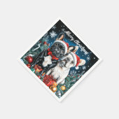 ブルドッグスフランスのクリスマス スタンダードカクテルナプキン (角)