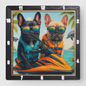 ブルドッグスフランスのジェットスキーおもしろい スクエア壁時計 (正面)