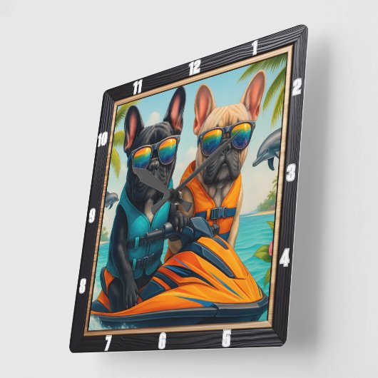 ブルドッグスフランスのジェットスキーおもしろい スクエア壁時計 (傾斜)