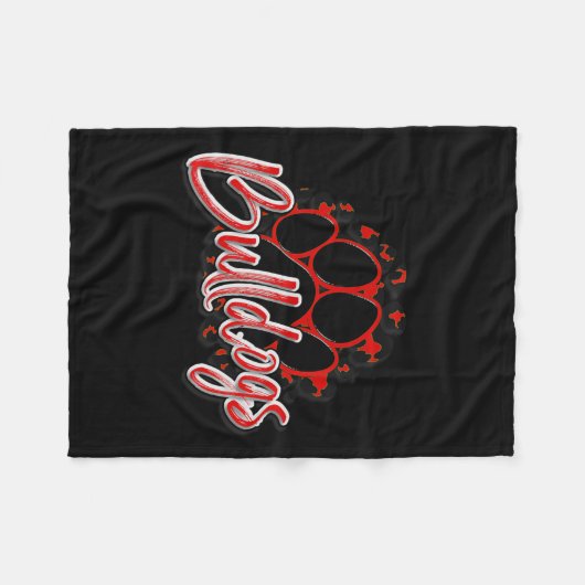 ブルドッグズレッドブラックチータースクールスポーツファンチーム フリースブランケット (正面(横))