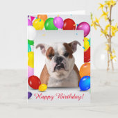 ブルドッグドッグとカラフルバルーン誕生日テーマ カード (黄色い花)