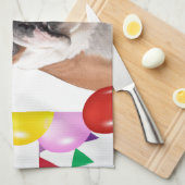 ブルドッグドッグとカラフルバルーン誕生日テーマ キッチンタオル (四つ折り)