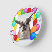 ブルドッグドッグとカラフルバルーン誕生日テーマ ラウンド壁時計 (傾斜)