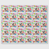 ブルドッグドッグとカラフルバルーン誕生日テーマ ラッピングペーパー (フラット)