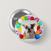 ブルドッグドッグとカラフルバルーン誕生日テーマ 缶バッジ (正面&裏面)