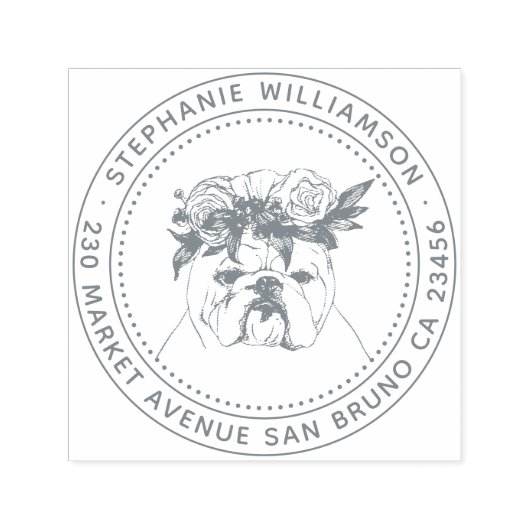 ブルドッグドッグイラストレーション名&差出人住所 セルフインキングスタンプ (デザイン)