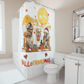 ブルドッグハッピーハロサンクスマスハロウィンサンクスギヴィン シャワーカーテン (インサイチュ)