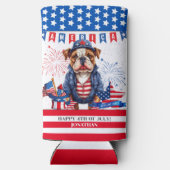 ブルドッグハッピー7月4日アメリカ独立記念日 スリム缶クーラー (裏面)