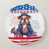 ブルドッグハッピー7月4日アメリカ独立記念日 ラウンドクッション (裏面)