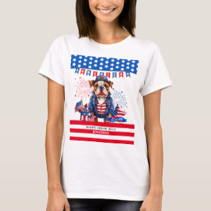 ブルドッグハッピー7月4日アメリカ独立記念日 Tシャツ