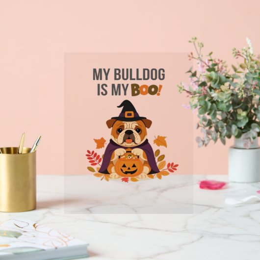 ブルドッグハロウィーンのコスチューム私のブルドッグは私のブーDo アクリルサイン (ウェディング)