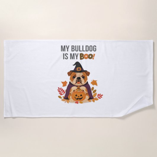 ブルドッグハロウィーンのコスチューム私のブルドッグは私のブーDo ビーチタオル (正面)