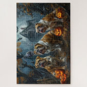 ブルドッグハロウィーンの夜のドギー喜び ジグソーパズル (縦)