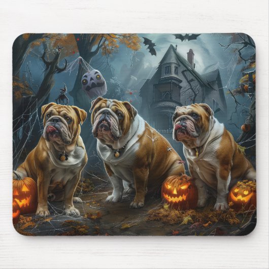 ブルドッグハロウィーンの夜のドギー喜び マウスパッド (正面)