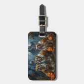 ブルドッグハロウィーンの夜のドギー喜び ラゲッジタグ (正面縦)