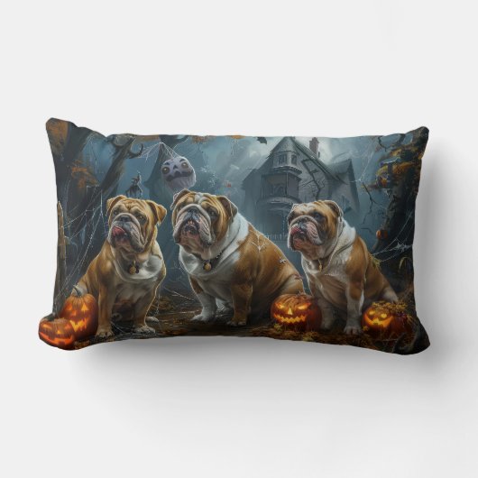 ブルドッグハロウィーンの夜のドギー喜び ランバークッション (正面)