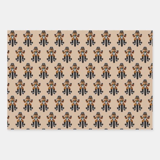 ブルドッグバイクもしくは自転車に乗る人ライディングバイクおもしろい ラッピングペーパーシート (正面2)