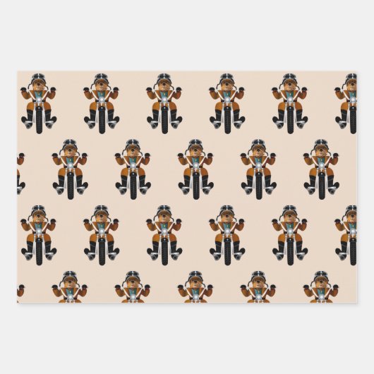 ブルドッグバイクもしくは自転車に乗る人ライディングバイクおもしろい ラッピングペーパーシート (正面)