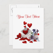 ブルドッグパピーレッドローズバレンタインデザイン シーズンポストカード (正面/裏面)