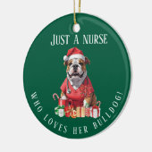 ブルドッグパーソナライズされたナースクリスマスキープサケ セラミックオーナメント (左)