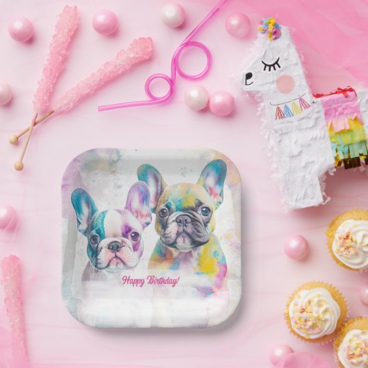 ブルドッグパーソナライズされたプフランスのパピー・ナプキンス ペーパープレート (パーティー)