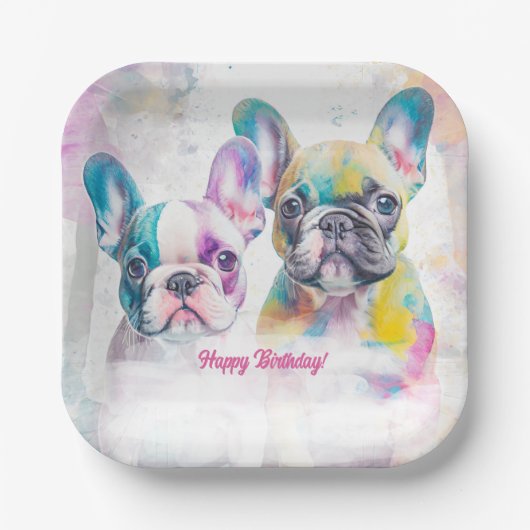 ブルドッグパーソナライズされたプフランスのパピー・ナプキンス ペーパープレート (正面)