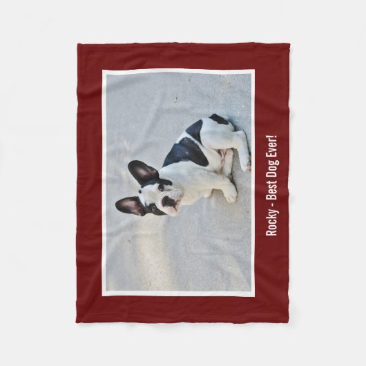 ブルドッグパーソナライズされた写真とブルドッグの名前 フリースブランケット (正面)