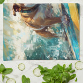 ブルドッグビーチ絵画サーフィン キッチンタオル (折り畳み)