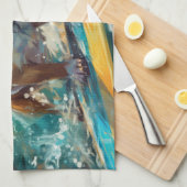 ブルドッグビーチ絵画サーフィン キッチンタオル (四つ折り)