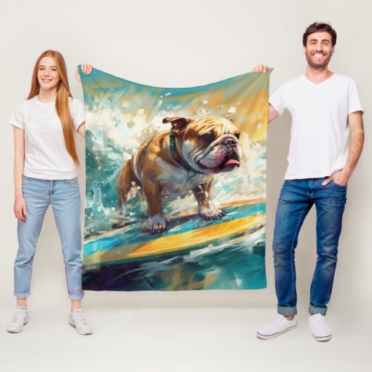 ブルドッグビーチ絵画サーフィン フリースブランケット (インサイチュ)