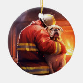 ブルドッグファイアマンラバーペットオーナメントメモリアルギフト セラミックオーナメント (正面)