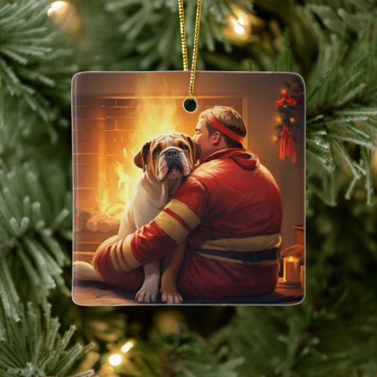 ブルドッグファイアマンラバーペットオーナメントメモリアルギフト セラミックオーナメント (ツリー)