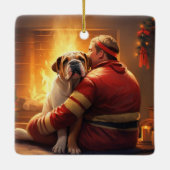 ブルドッグファイアマンラバーペットオーナメントメモリアルギフト セラミックオーナメント (裏面)