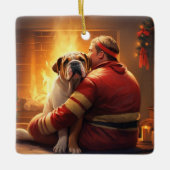 ブルドッグファイアマンラバーペットオーナメントメモリアルギフト セラミックオーナメント (正面)